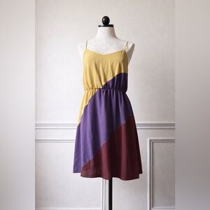 Audrey Mustard, Purple & Burgundy Colorblock Spaghetti Strap Dress
